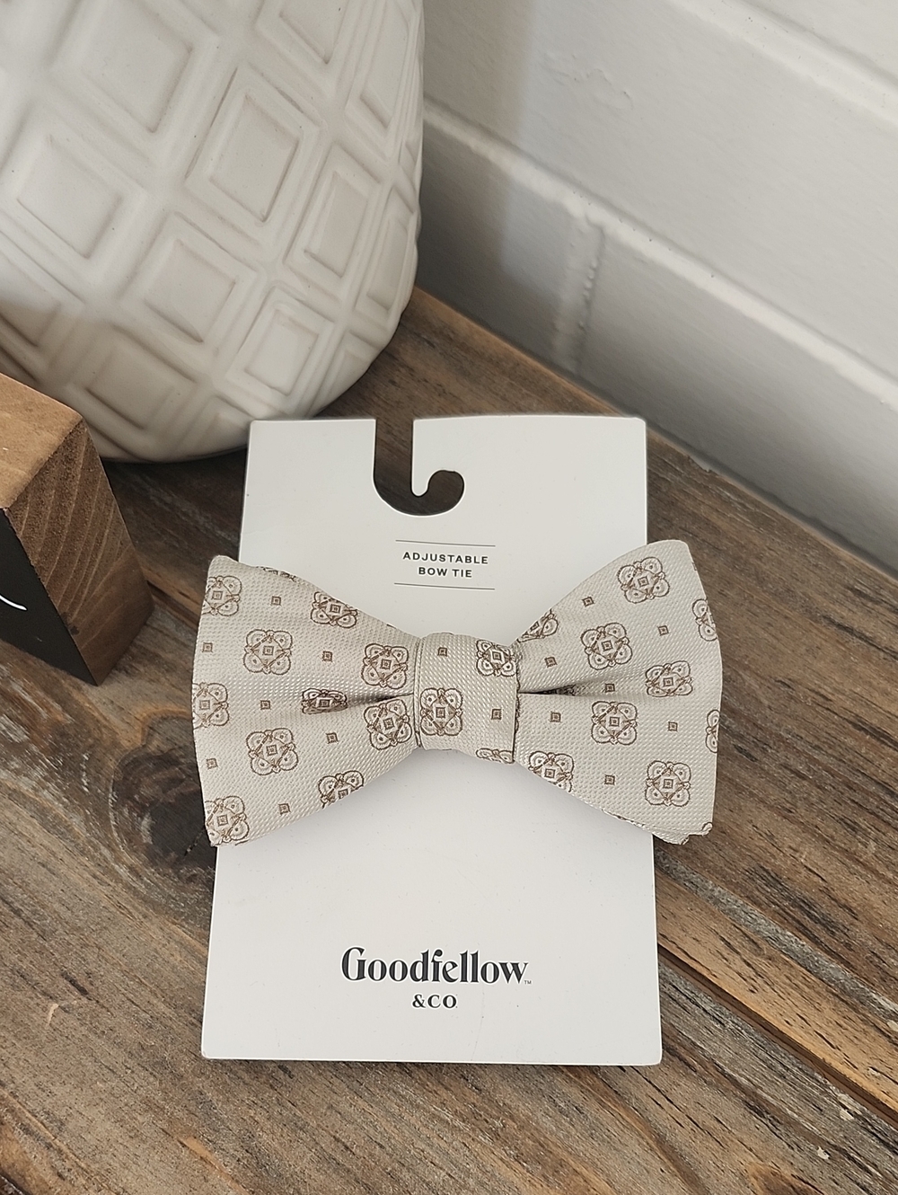 Goodfellow & Co Light Beige Patterned Bow Tie